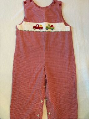 Red Gingham Boys' Smocked Christmas Overalls